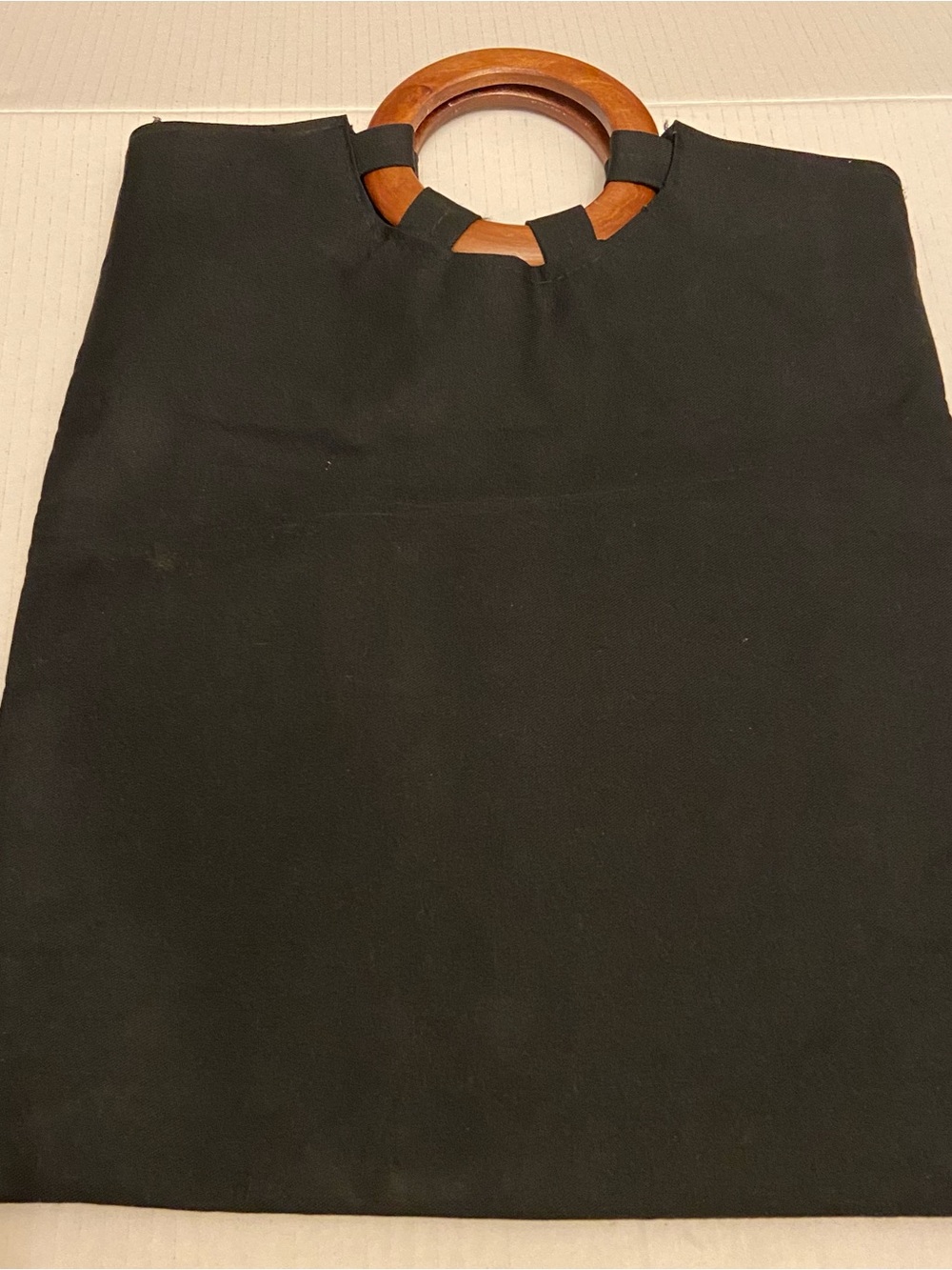 Women’s Black Tote Clutch Bag with Colorful Kente Stripe and Wooden Handles. - Picture 2 of 7